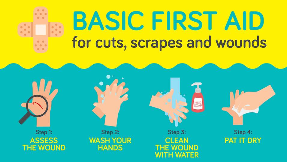 steps for treating cuts and abrasions.